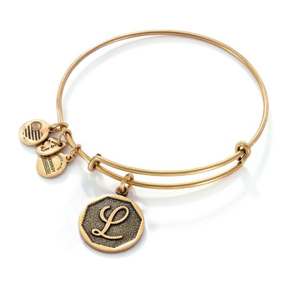Alex and Ani Initial "L" Charm Bangle in Gold-Tone Brass - Picture 1 of 2
